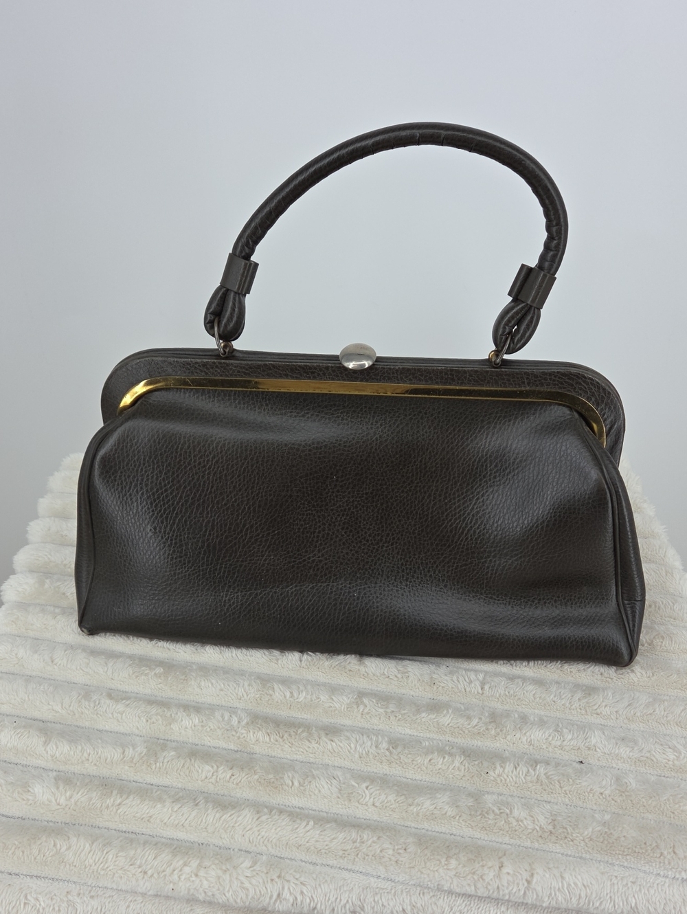 Structured Black Leather Shoulder Bag with Gold Trim